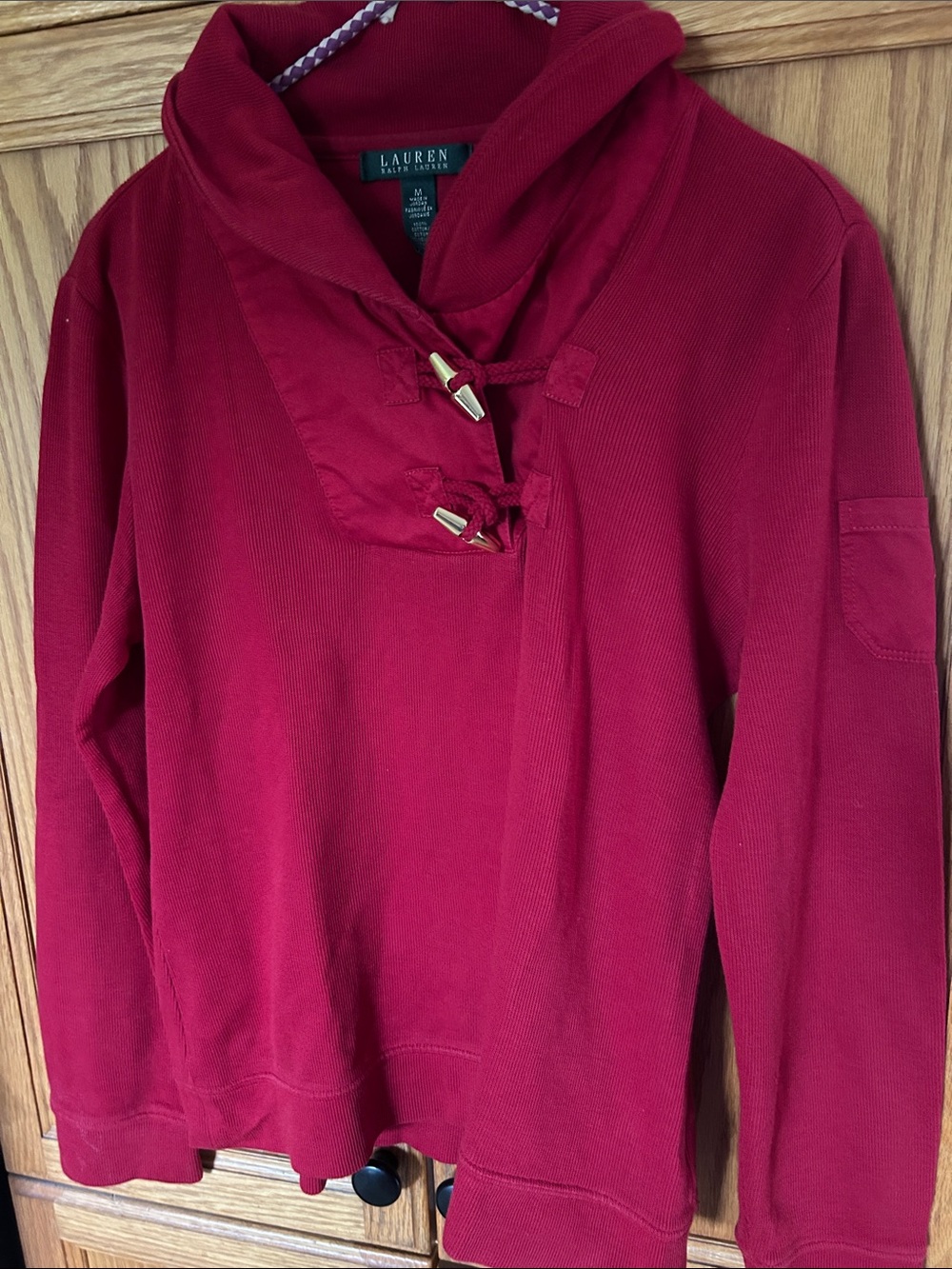 Lauren Ralph Lauren Berry Red Toggle Shawl-neck Pullover
